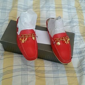 RED LEATHER UNISA JEWELED MULE